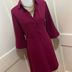 Dana Buchman Burgundy Shirt Dress Women Size M Beautifully Tailored!!